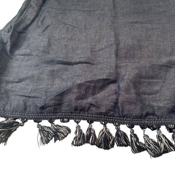 Highline Collective Denim Mini Dress Fringe Tassel Womens Short Sleeve Chambray - Picture 8 of 13